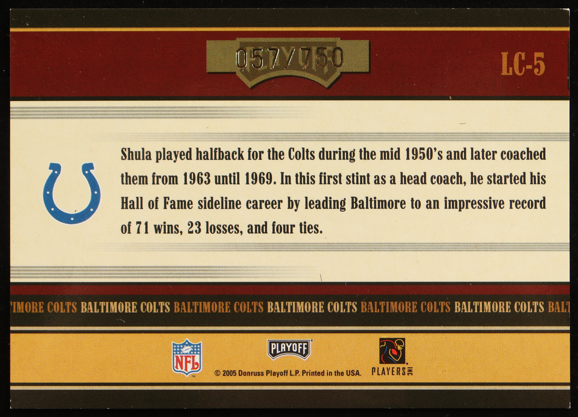 Don Shula 2005 Playoff Contenders Legendary Contenders Green #5 #057/750 at PristineAuction.com Don Shula 2005 Playoff Contenders Legendary Contenders Green #5 #057/750 at PristineAuction.com