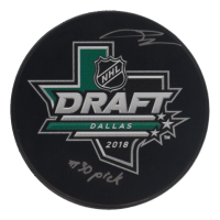 Joe Veleno Signed 2018 NHL Draft Logo Hockey Puck Inscribed "#30 Pick" (YSMS) at PristineAuction.com