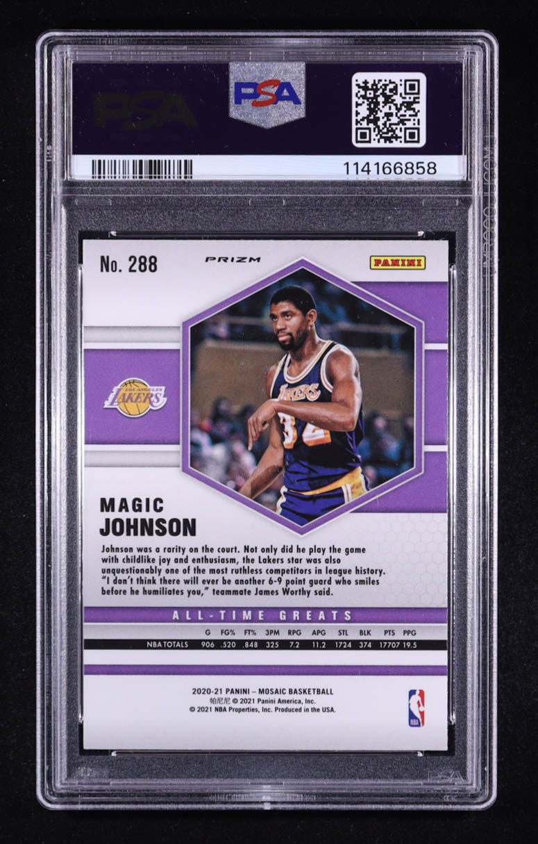 Magic Johnson 2020-21 Panini Mosaic Mosaic Reactive Orange #288 (PSA 10) at PristineAuction.com Magic Johnson 2020-21 Panini Mosaic Mosaic Reactive Orange #288 (PSA 10) at PristineAuction.com