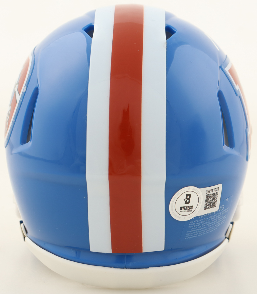 Troy Franklin Signed Broncos Thowback Speed Mini Helmet (Beckett) at PristineAuction.com Troy Franklin Signed Broncos Thowback Speed Mini Helmet (Beckett) at PristineAuction.com