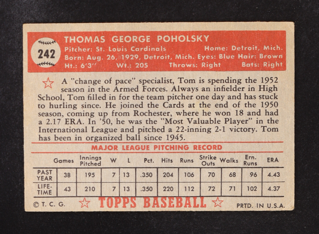 Tom Poholsky 1952 Topps #242 at PristineAuction.com Tom Poholsky 1952 Topps #242 at PristineAuction.com