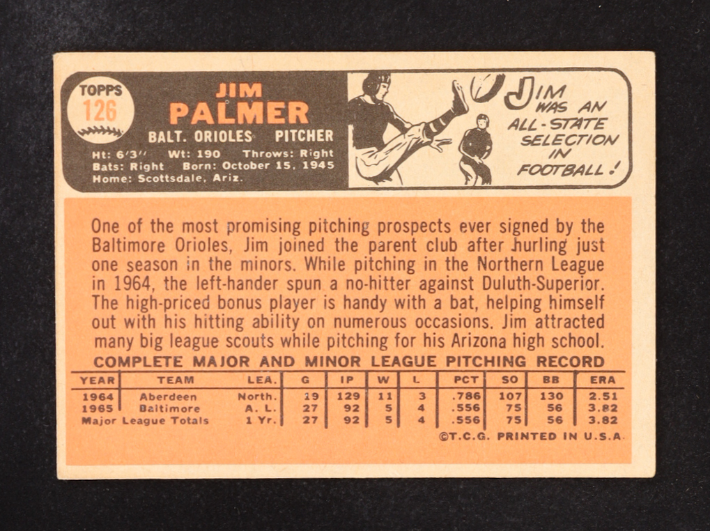 Jim Palmer 1966 Topps #126 RC at PristineAuction.com Jim Palmer 1966 Topps #126 RC at PristineAuction.com