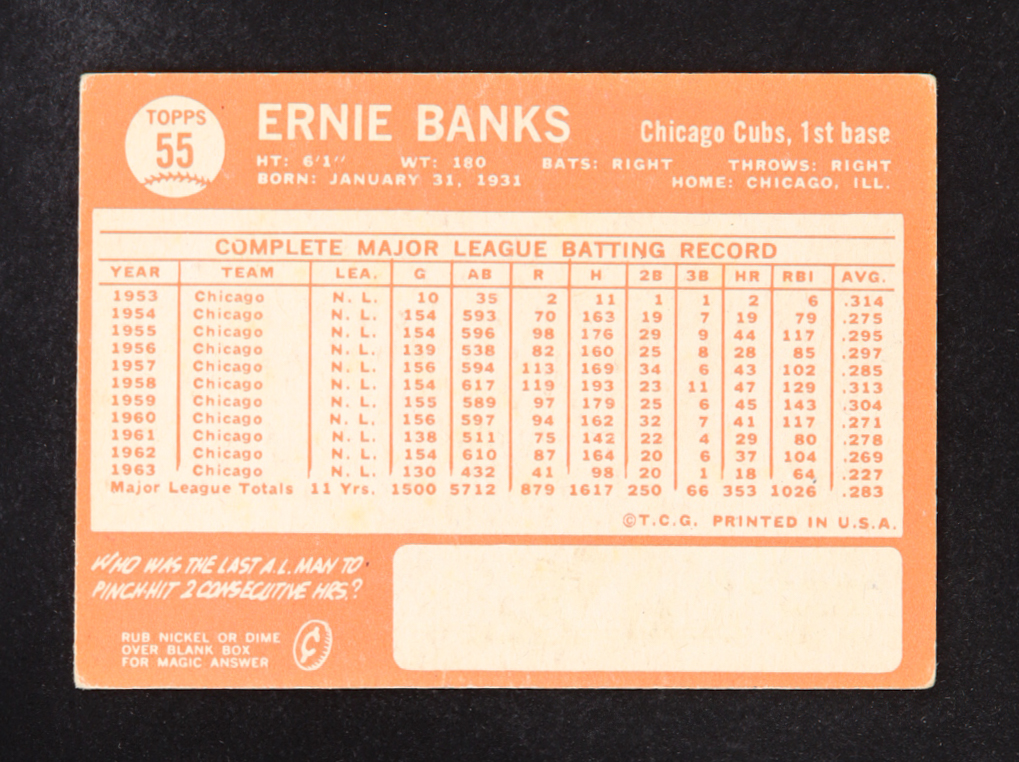 Ernie Banks 1964 Topps #55 at PristineAuction.com Ernie Banks 1964 Topps #55 at PristineAuction.com