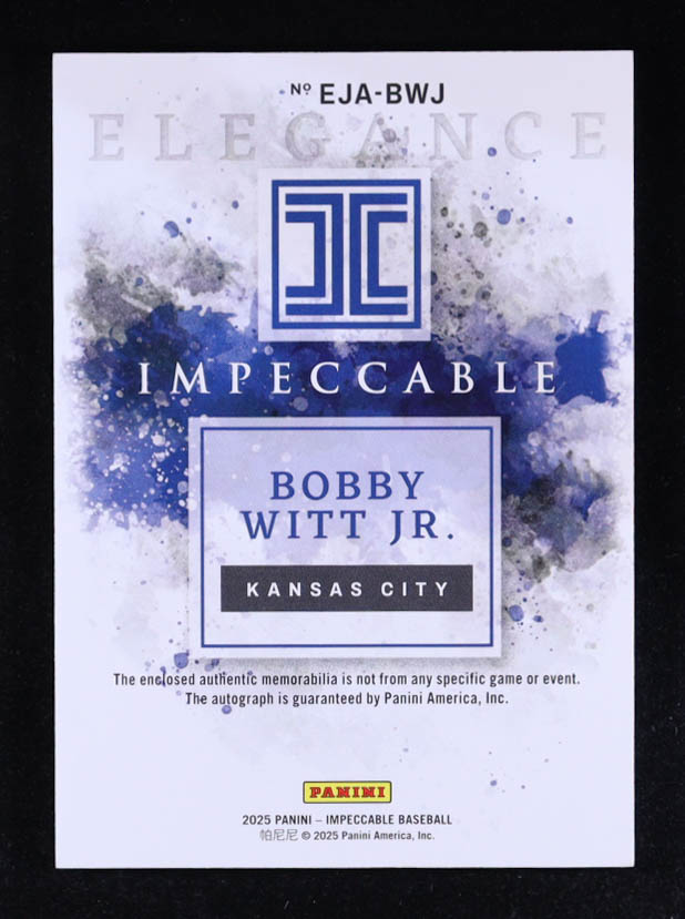 Bobby Witt Jr. 2025 Panini Impeccable Elegance Jersey Autographs Holo Silver #60 #19/25 at PristineAuction.com Bobby Witt Jr. 2025 Panini Impeccable Elegance Jersey Autographs Holo Silver #60 #19/25 at PristineAuction.com