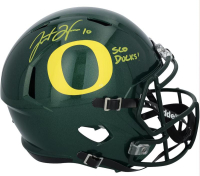 Justin Herbert Signed Oregon Ducks Full-Size Speed Helmet Inscribed "SCO DUCKS!" (Fanatics) at PristineAuction.com