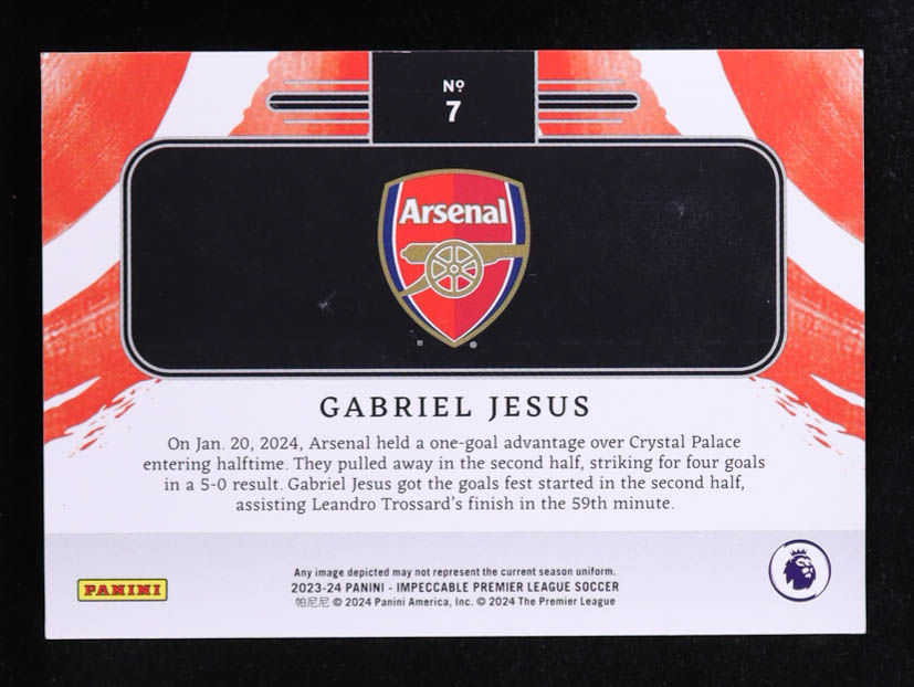 Gabriel Jesus 2023-24 Panini Impeccable English Premier League Premier League Logo Silver #7 #34/37 at PristineAuction.com Gabriel Jesus 2023-24 Panini Impeccable English Premier League Premier League Logo Silver #7 #34/37 at PristineAuction.com