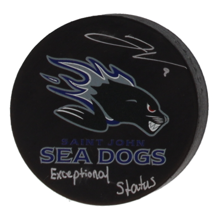 Joe Veleno Signed Saint John Sea Dogs Logo Hockey Puck Inscribed "Exceptional Status" (YSMS) at PristineAuction.com Joe Veleno Signed Saint John Sea Dogs Logo Hockey Puck Inscribed "Exceptional Status" (YSMS) at PristineAuction.com