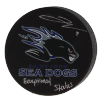 Joe Veleno Signed Saint John Sea Dogs Logo Hockey Puck Inscribed "Exceptional Status" (YSMS) at PristineAuction.com