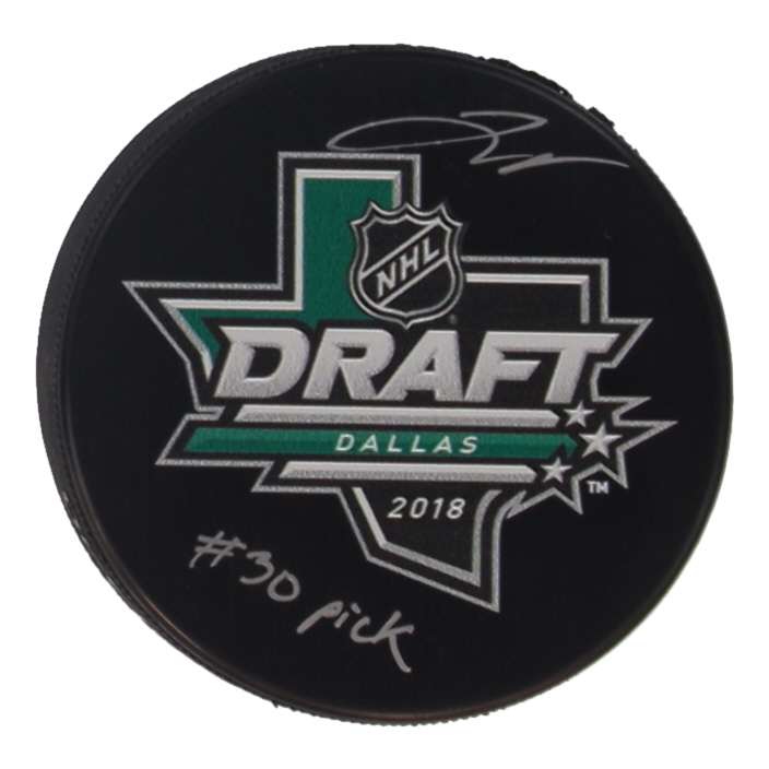 Joe Veleno Signed 2018 NHL Draft Logo Hockey Puck Inscribed "#30 Pick" (YSMS) at PristineAuction.com Joe Veleno Signed 2018 NHL Draft Logo Hockey Puck Inscribed "#30 Pick" (YSMS) at PristineAuction.com