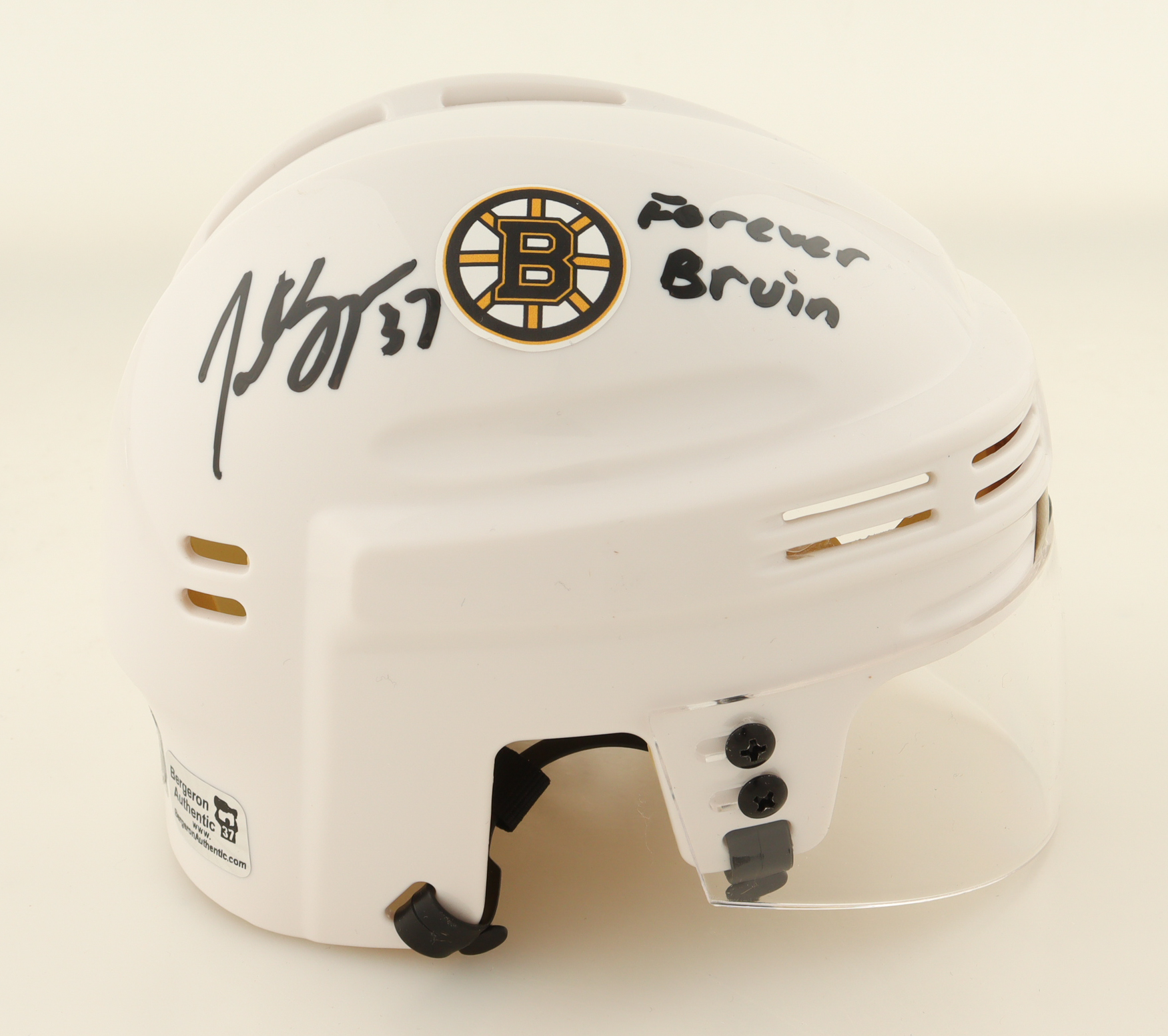 Patrice Bergeron Signed Bruins Mini Helmet Inscribed "Forever Bruin" (YSMS) at PristineAuction.com Patrice Bergeron Signed Bruins Mini Helmet Inscribed "Forever Bruin" (YSMS) at PristineAuction.com