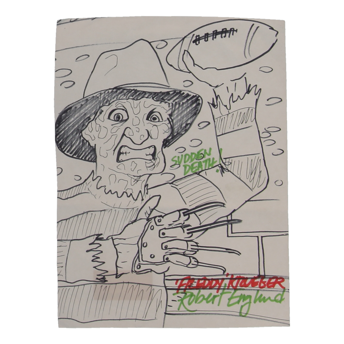 Robert Englund Signed "A Nightmare on Elm Street" 8x10.5 Original Sketch Inscribed "Freddy Krueger" & "Sudden Death!" (Englund) at PristineAuction.com Robert Englund Signed "A Nightmare on Elm Street" 8x10.5 Original Sketch Inscribed "Freddy Krueger" & "Sudden Death!" (Englund) at PristineAuction.com