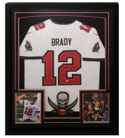 Tom Brady Signed Buccaneers Custom Framed Nike Jersey Inscribed "SB LV MVP" (Fanatics) at PristineAuction.com