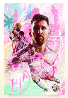 Lionel Messi Inter Miami 16x24 Custom Stretched Canvas Print Display at PristineAuction.com