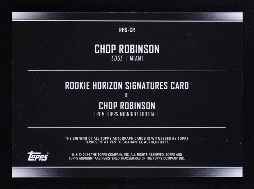 Chop Robinson 2024 Topps Midnight Rookie Horizon Signatures #RHSCR RC at PristineAuction.com Chop Robinson 2024 Topps Midnight Rookie Horizon Signatures #RHSCR RC at PristineAuction.com