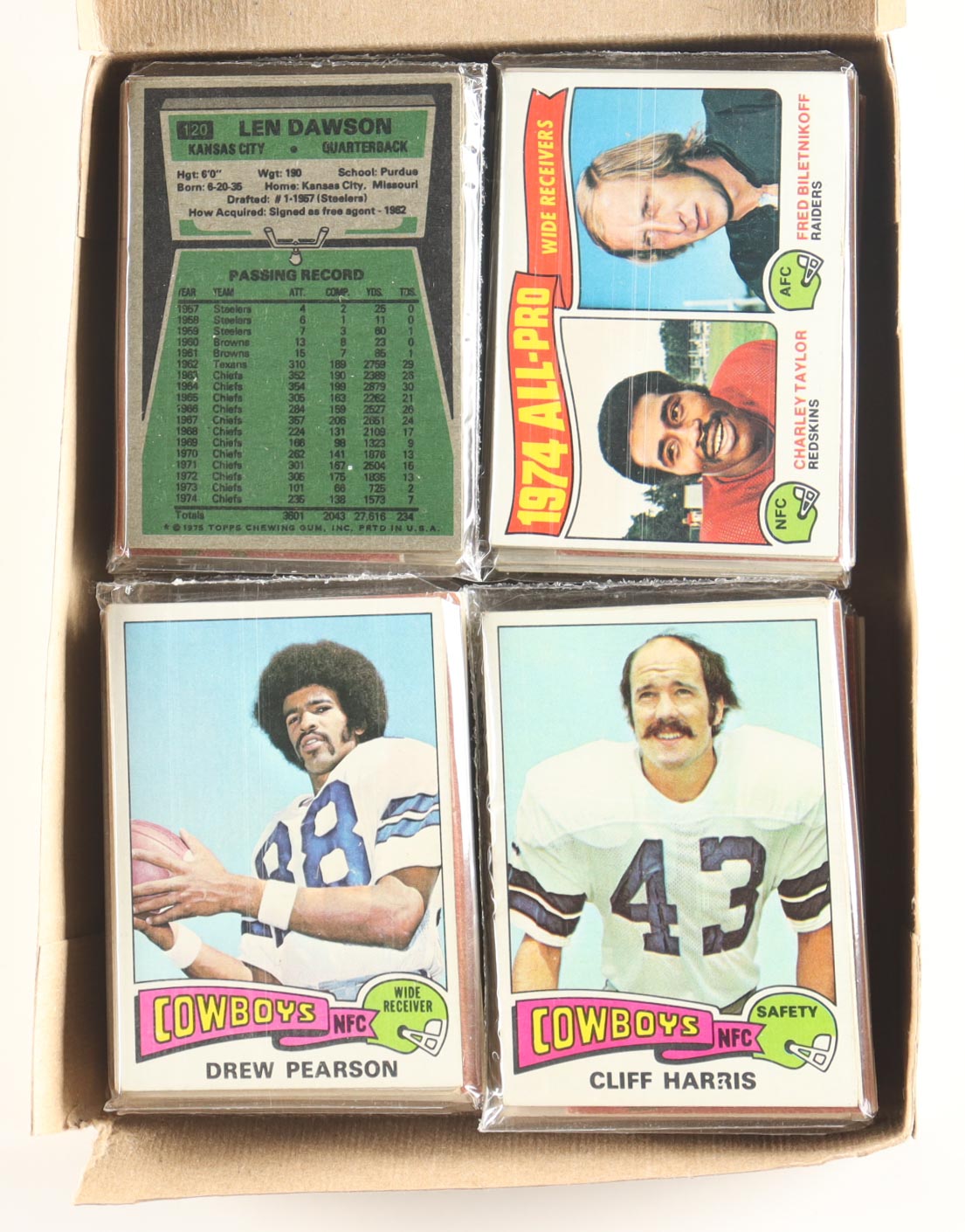 1975 Topps Football Cello Fun Pack Vending Box with (20) Packs at PristineAuction.com 1975 Topps Football Cello Fun Pack Vending Box with (20) Packs at PristineAuction.com