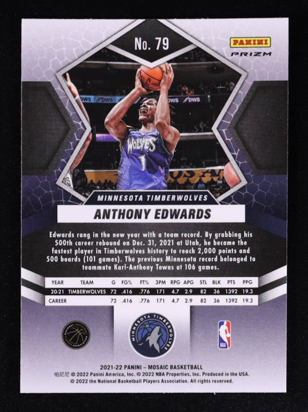 Anthony Edwards 2021-22 Panini Mosaic Mosaic Green #79 at PristineAuction.com Anthony Edwards 2021-22 Panini Mosaic Mosaic Green #79 at PristineAuction.com