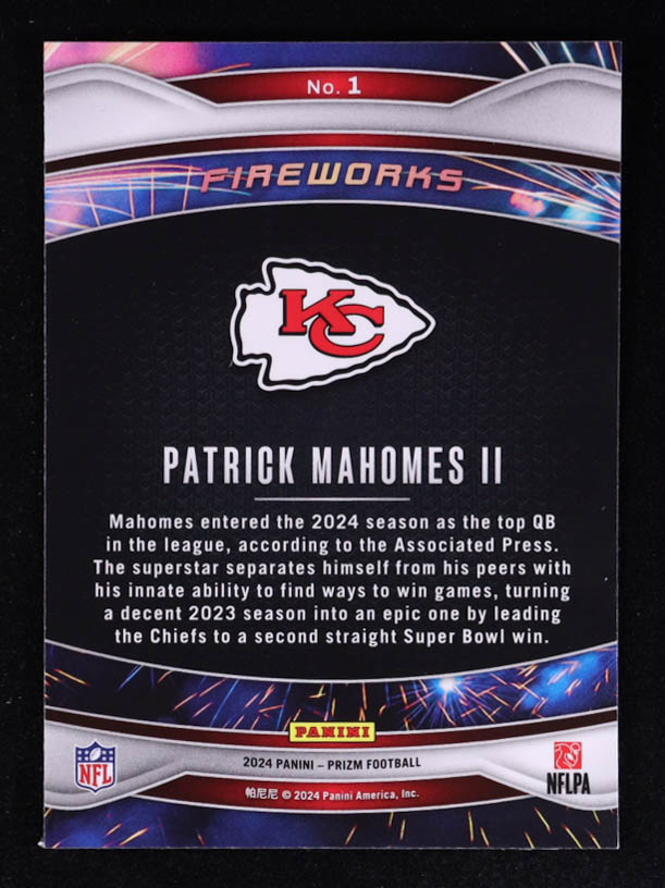 Patrick Mahomes II 2024 Panini Prizm Fireworks #1 at PristineAuction.com Patrick Mahomes II 2024 Panini Prizm Fireworks #1 at PristineAuction.com