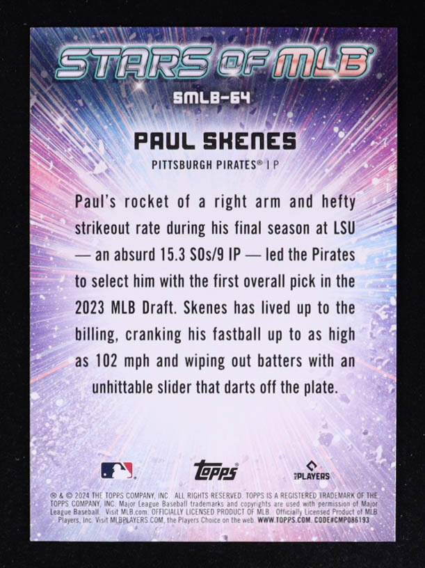 Paul Skenes 2024 Topps Stars of MLB #SMLB64 RC at PristineAuction.com Paul Skenes 2024 Topps Stars of MLB #SMLB64 RC at PristineAuction.com