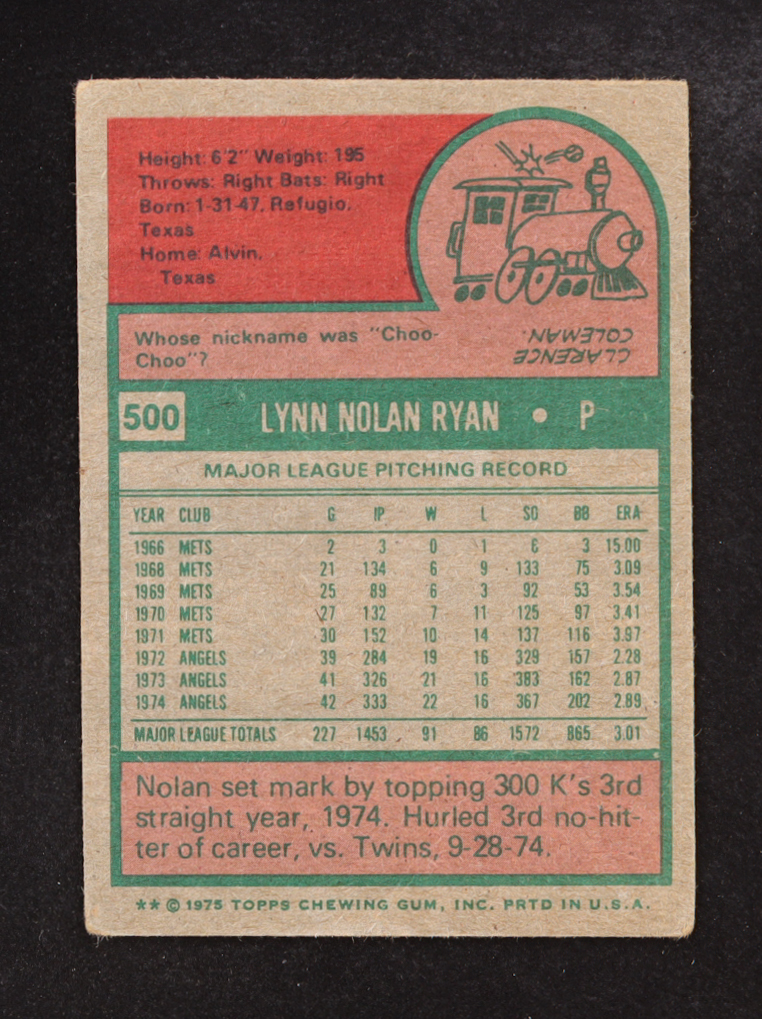 Nolan Ryan 1975 Topps #500 at PristineAuction.com Nolan Ryan 1975 Topps #500 at PristineAuction.com
