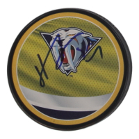 Juuse Saros Signed Predators Logo Hockey Puck (JSA) at PristineAuction.com