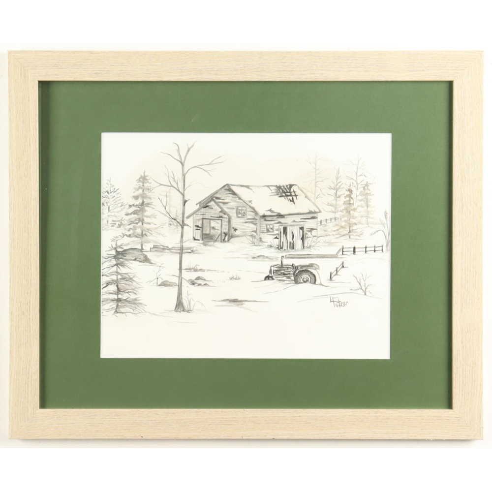 "Winter Time Down on the Farm" by L. Fetzer Custom Framed Art Print at PristineAuction.com