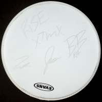 Rise Against 14.5" Drumhead Band-Signed by Tim McIlrath, Zach Blair, Brandon Barnes & Joe Principe (Beckett) at PristineAuction.com