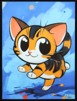 "Kitten In Blue 2" 2025 18x24 Original Giclee Print on Paper By Elena Vaisman (Vaisman) at PristineAuction.com