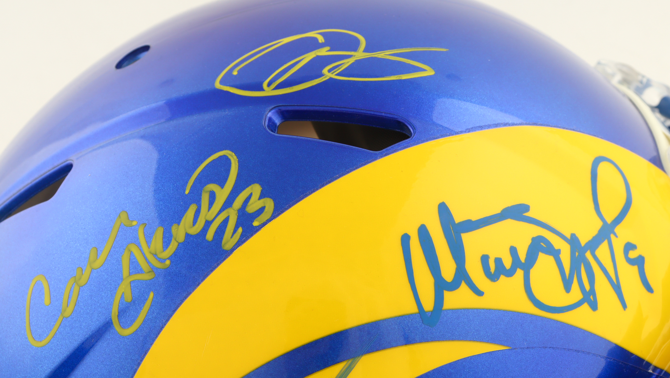 Rams Super Bowl LVI Champions Logo Full-Size Authentic On-Field Speed Helmet Signed by (6) with Matthew Stafford, Cooper Kupp, Cam Akers, Matt Gay (Fanatics) at PristineAuction.com Rams Super Bowl LVI Champions Logo Full-Size Authentic On-Field Speed Helmet Signed by (6) with Matthew Stafford, Cooper Kupp, Cam Akers, Matt Gay (Fanatics) at PristineAuction.com