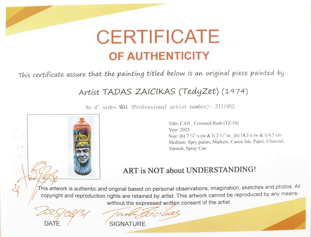 "Crowned Ruth" Original Spray Can Art by Tadas Zaicikas | TedyZet (Zaicikas) at PristineAuction.com "Crowned Ruth" Original Spray Can Art by Tadas Zaicikas | TedyZet (Zaicikas) at PristineAuction.com