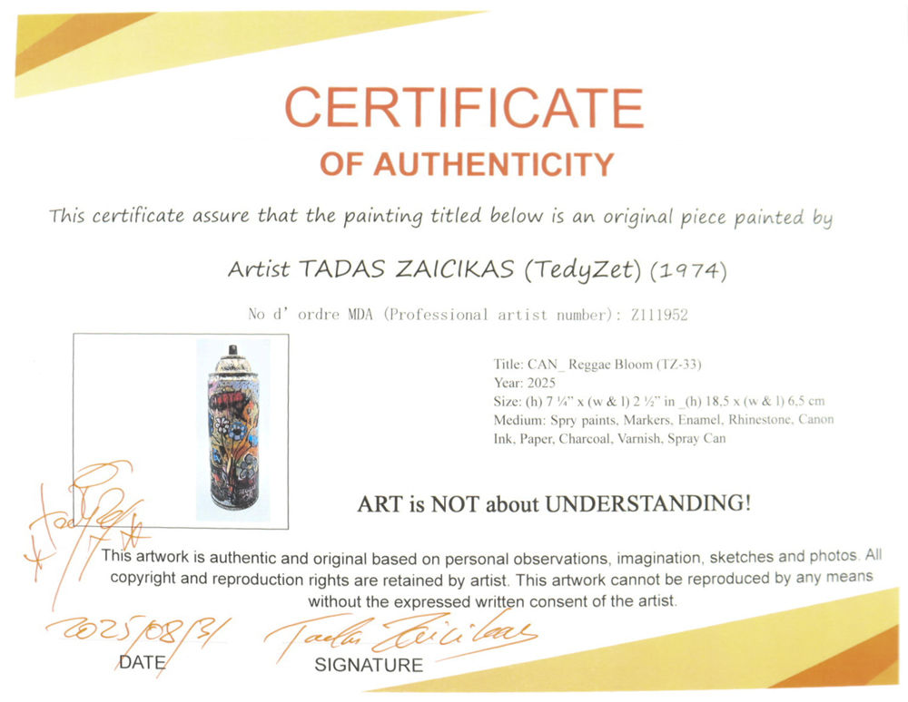 "Reggae Bloom" Original Spray Can Art by Tadas Zaicikas | TedyZet (Zaicikas) at PristineAuction.com "Reggae Bloom" Original Spray Can Art by Tadas Zaicikas | TedyZet (Zaicikas) at PristineAuction.com