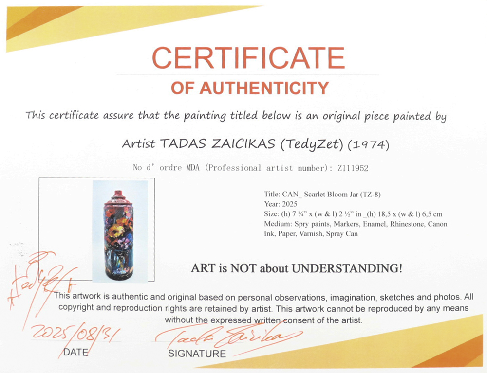 "Scarlet Bloom Jar" Original Spray Can Art by Tadas Zaicikas | TedyZet (Zaicikas) at PristineAuction.com "Scarlet Bloom Jar" Original Spray Can Art by Tadas Zaicikas | TedyZet (Zaicikas) at PristineAuction.com