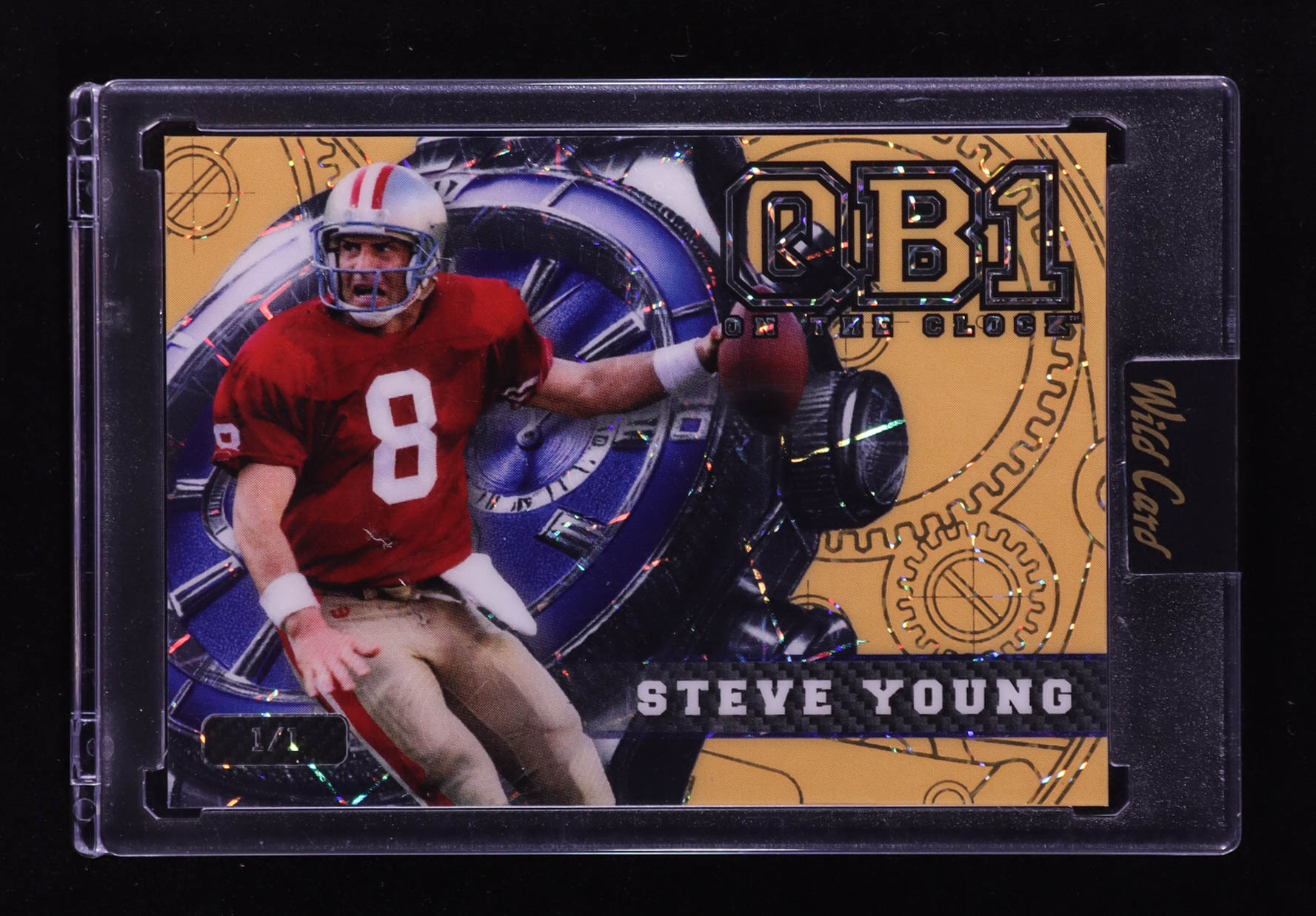 Steve Young 2024 Wild Card QB1 On the Clock Gold Blue Laser #OCWGDSY1 #1/1 at PristineAuction.com Steve Young 2024 Wild Card QB1 On the Clock Gold Blue Laser #OCWGDSY1 #1/1 at PristineAuction.com