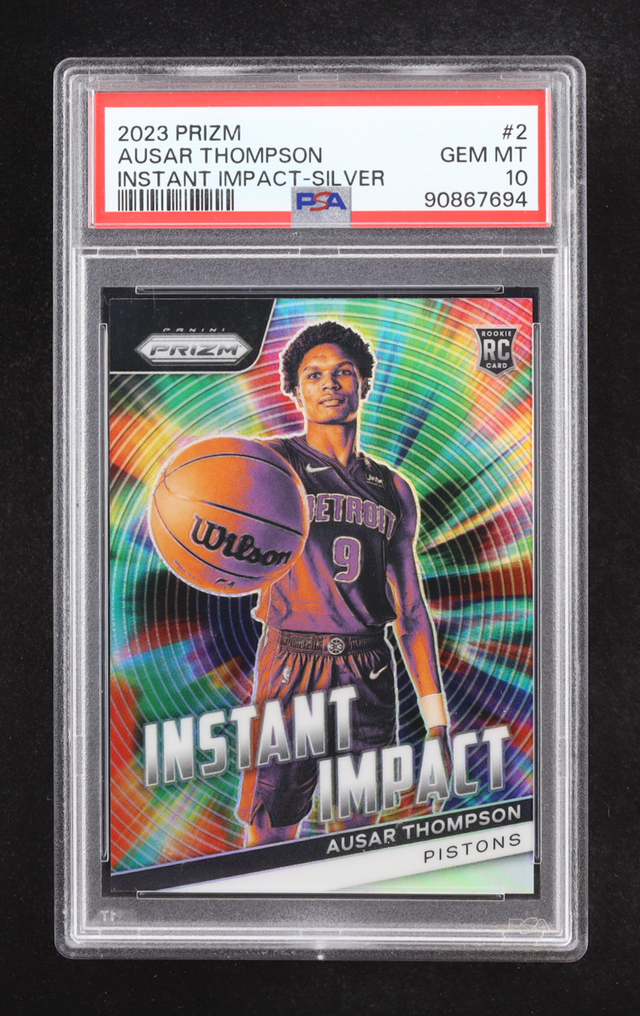 Ausar Thompson 2023-24 Panini Prizm Instant Impact Prizms Silver #2 RC (PSA 10) at PristineAuction.com Ausar Thompson 2023-24 Panini Prizm Instant Impact Prizms Silver #2 RC (PSA 10) at PristineAuction.com