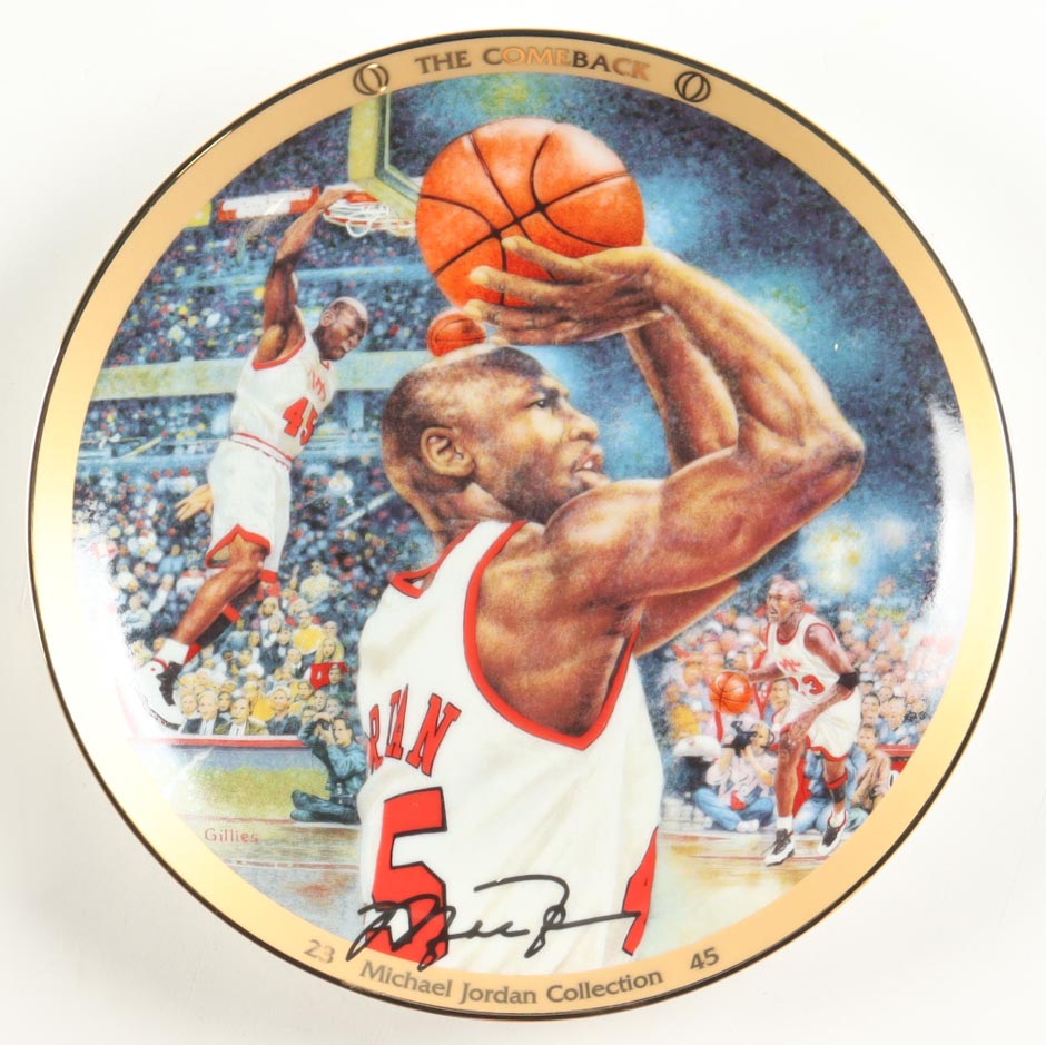 "Michael Jordan: The Comeback" The Bradford Exchange & Upper Deck 8" Commemorative Ceramic Plate at PristineAuction.com "Michael Jordan: The Comeback" The Bradford Exchange & Upper Deck 8" Commemorative Ceramic Plate at PristineAuction.com