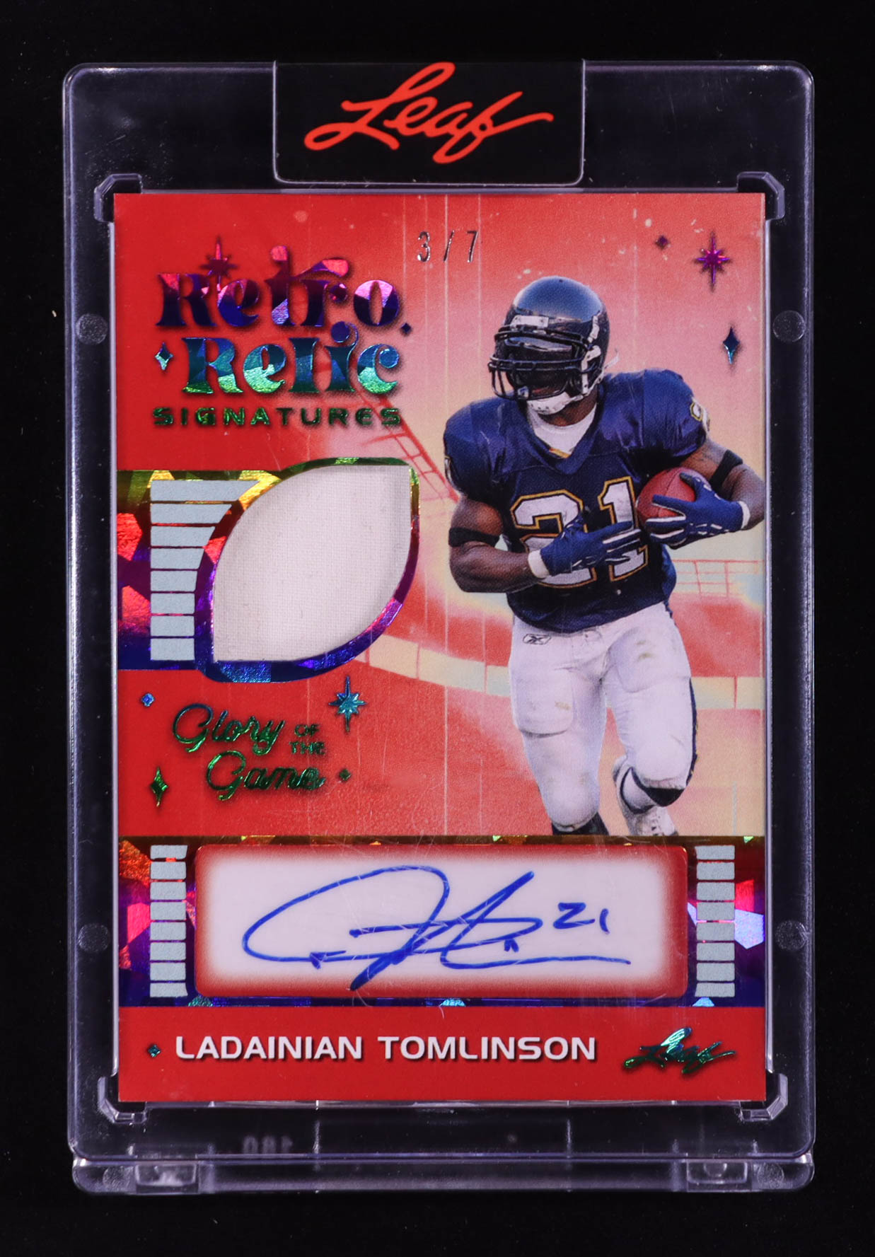 LaDainian Tomlinson 2025 Leaf Glory of the Game Retro Relic Signatures Crystal Rainbow #RSLT1 #3/7 at PristineAuction.com LaDainian Tomlinson 2025 Leaf Glory of the Game Retro Relic Signatures Crystal Rainbow #RSLT1 #3/7 at PristineAuction.com