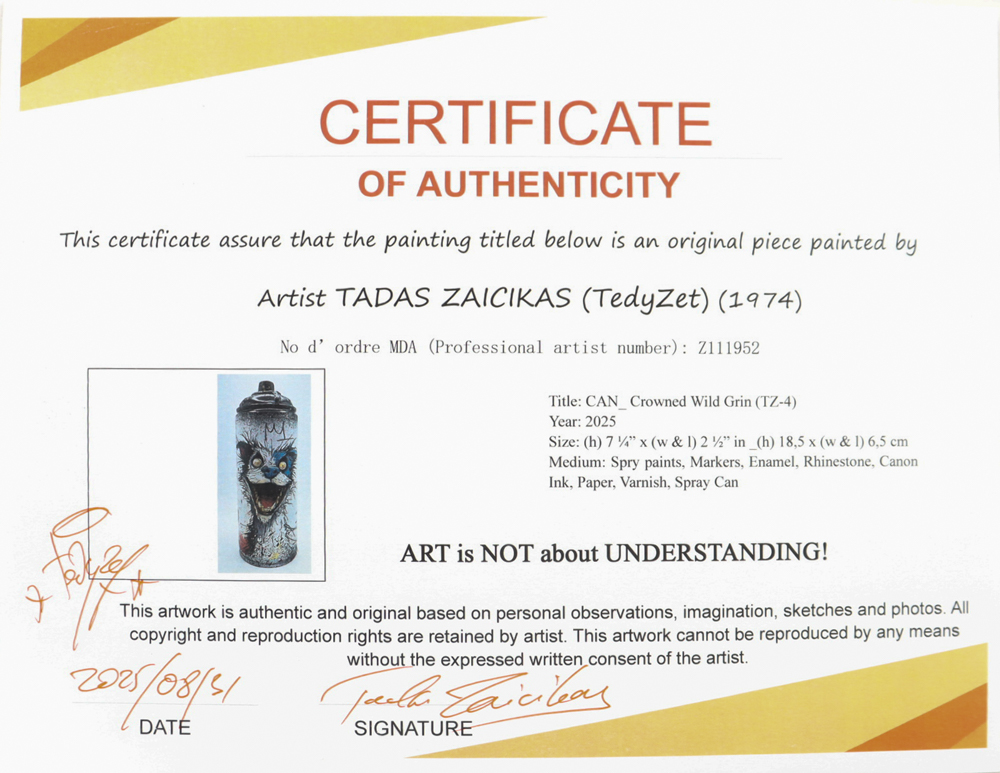 "Crowned Wild Grin" Original Spray Can Art by Tadas Zaicikas | TedyZet (Zaicikas) at PristineAuction.com "Crowned Wild Grin" Original Spray Can Art by Tadas Zaicikas | TedyZet (Zaicikas) at PristineAuction.com