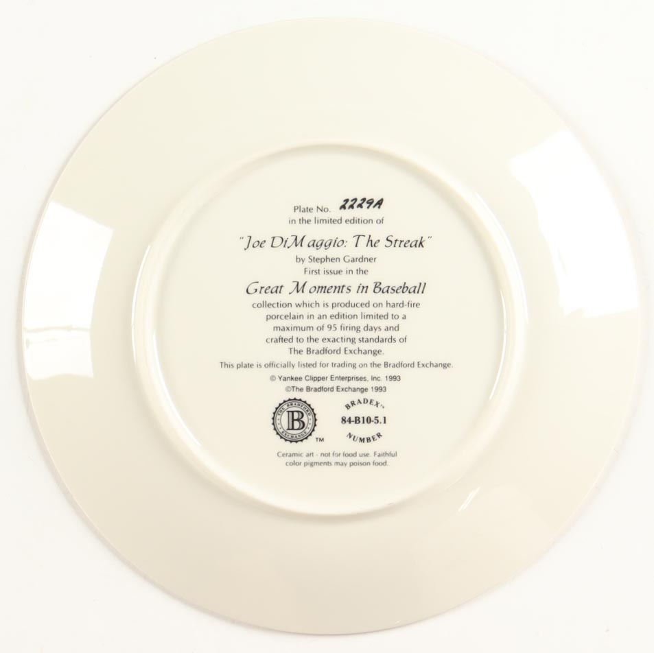 "Joe DiMaggio: The Streak" The Bradford Exchange 8" Commemorative Ceramic Plate at PristineAuction.com "Joe DiMaggio: The Streak" The Bradford Exchange 8" Commemorative Ceramic Plate at PristineAuction.com