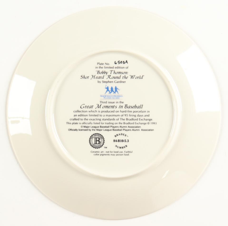 "Bobby Thomson: Shot Heard 'Round the World" The Bradford Exchange 8" Commemorative Ceramic Plate at PristineAuction.com "Bobby Thomson: Shot Heard 'Round the World" The Bradford Exchange 8" Commemorative Ceramic Plate at PristineAuction.com