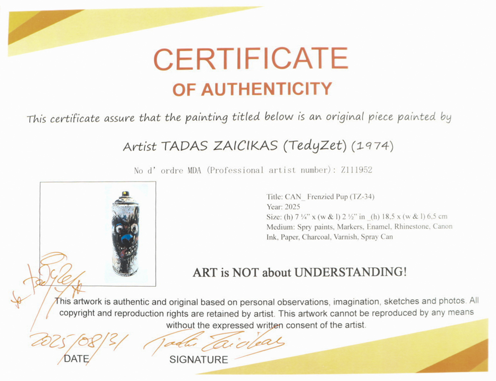 "Frenzied Pup" Original Spray Can Art by Tadas Zaicikas | TedyZet (Zaicikas) at PristineAuction.com "Frenzied Pup" Original Spray Can Art by Tadas Zaicikas | TedyZet (Zaicikas) at PristineAuction.com