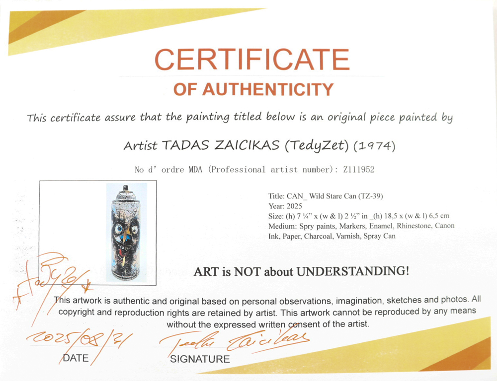 "Wild Stare Can" Original Spray Can Art by Tadas Zaicikas | TedyZet (Zaicikas) at PristineAuction.com "Wild Stare Can" Original Spray Can Art by Tadas Zaicikas | TedyZet (Zaicikas) at PristineAuction.com