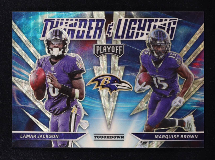 Lamar Jackson / Marquise Brown 2021 Playoff Thunder and Lightning Touchdown #6 #1/1 at PristineAuction.com Lamar Jackson / Marquise Brown 2021 Playoff Thunder and Lightning Touchdown #6 #1/1 at PristineAuction.com