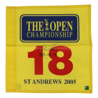 Nick Faldo Signed 2005 The Open Pin Flag Inscribed "1987, 90, 92" (PSA) at PristineAuction.com