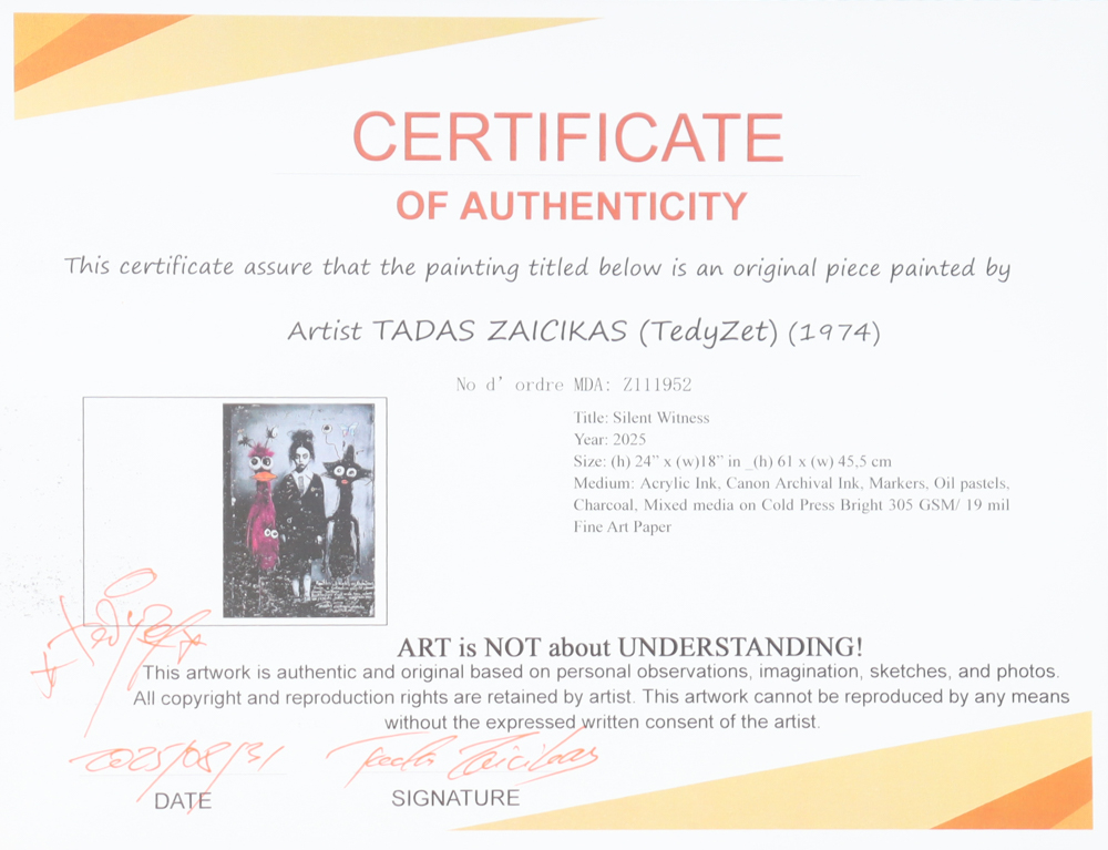"Silent Witness" 18x24 2025 Original Mixed Media by Tadas Zaicikas | TedyZet (Zaicikas) at PristineAuction.com "Silent Witness" 18x24 2025 Original Mixed Media by Tadas Zaicikas | TedyZet (Zaicikas) at PristineAuction.com