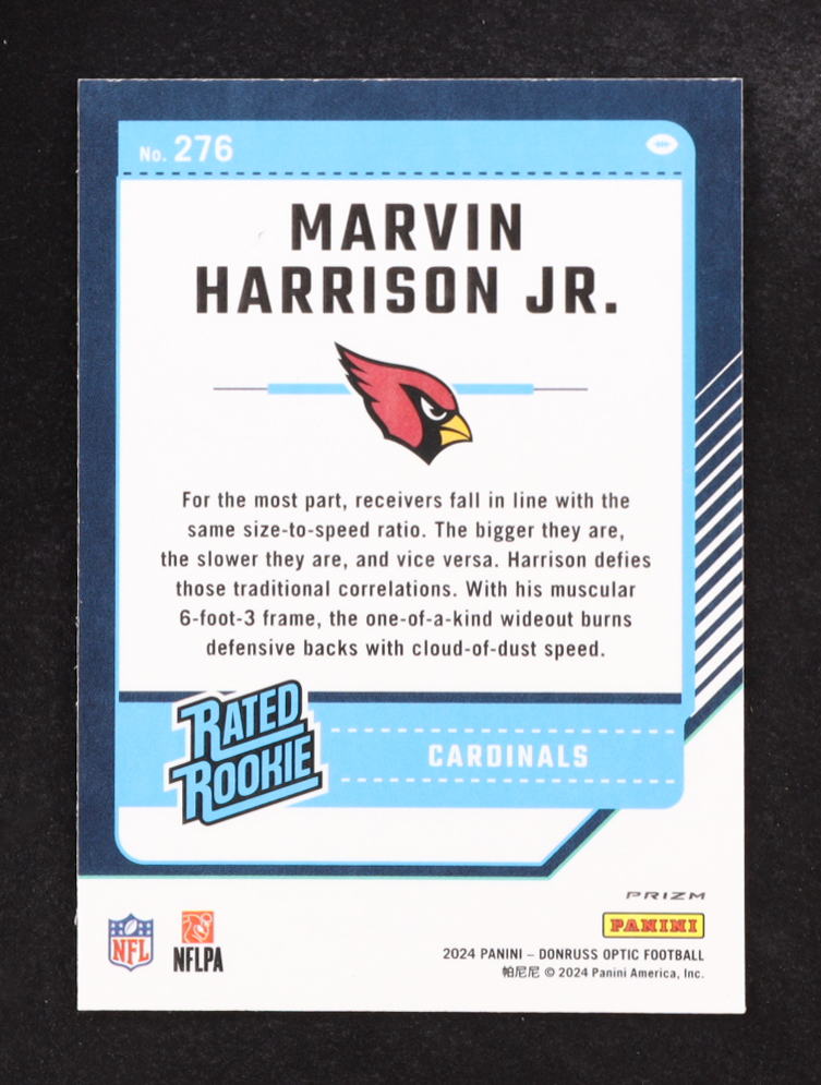 Marvin Harrison Jr. 2024 Donruss Optic Purple Shock #276 RR RC at PristineAuction.com Marvin Harrison Jr. 2024 Donruss Optic Purple Shock #276 RR RC at PristineAuction.com
