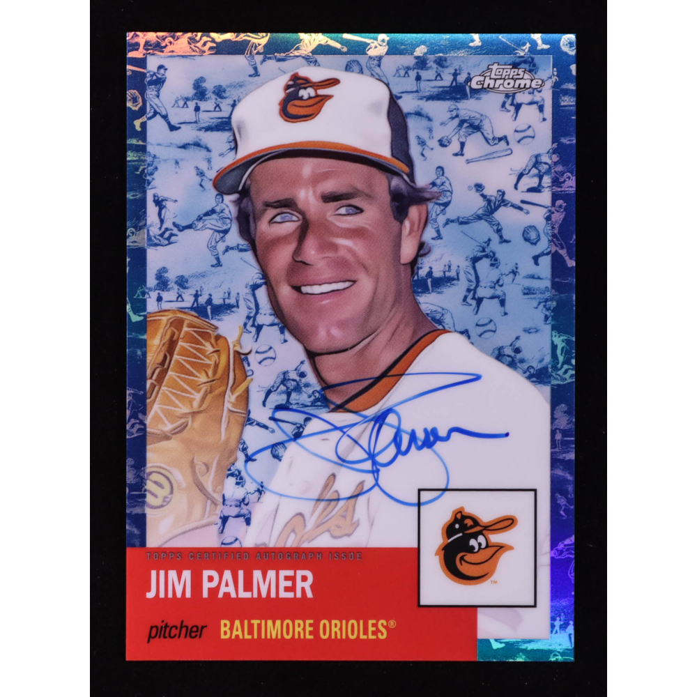 Jim Palmer 2022 Topps Chrome Platinum Anniversary Autographs Platinum Toile Cream Blue Refractors #CPAJP #20/99 at PristineAuction.com