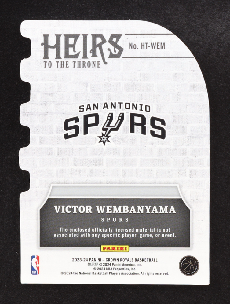 Victor Wembanyama 2023-24 Crown Royale Heirs to the Throne Jerseys #9 RC at PristineAuction.com Victor Wembanyama 2023-24 Crown Royale Heirs to the Throne Jerseys #9 RC at PristineAuction.com