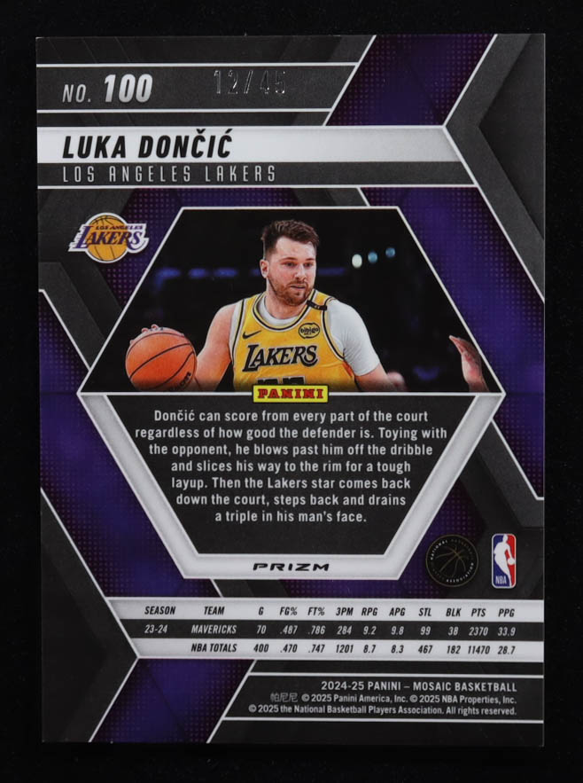 Luka Doncic 2024-25 Panini Mosaic Mosaic Choice Blue #100 #12/45 at PristineAuction.com Luka Doncic 2024-25 Panini Mosaic Mosaic Choice Blue #100 #12/45 at PristineAuction.com