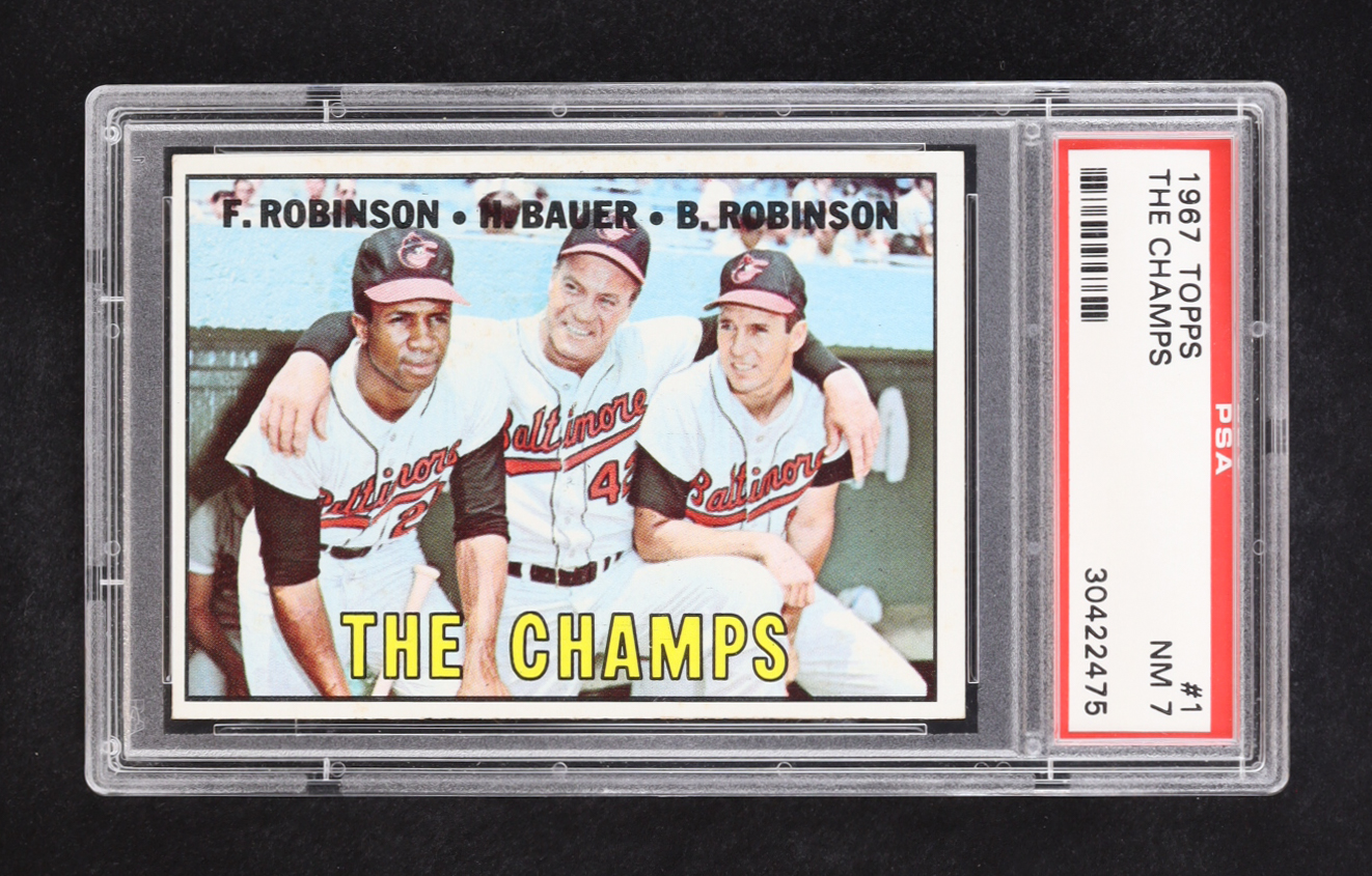 Frank Robinson / Hank Bauer MG / Brooks Robinson 1967 Topps #1 The Champs DP (PSA 7) at PristineAuction.com Frank Robinson / Hank Bauer MG / Brooks Robinson 1967 Topps #1 The Champs DP (PSA 7) at PristineAuction.com