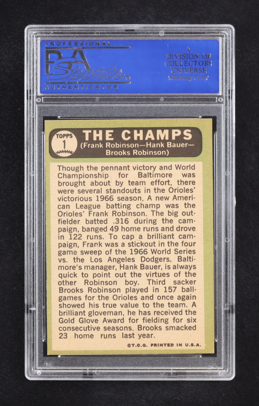 Frank Robinson / Hank Bauer MG / Brooks Robinson 1967 Topps #1 The Champs DP (PSA 7) at PristineAuction.com Frank Robinson / Hank Bauer MG / Brooks Robinson 1967 Topps #1 The Champs DP (PSA 7) at PristineAuction.com