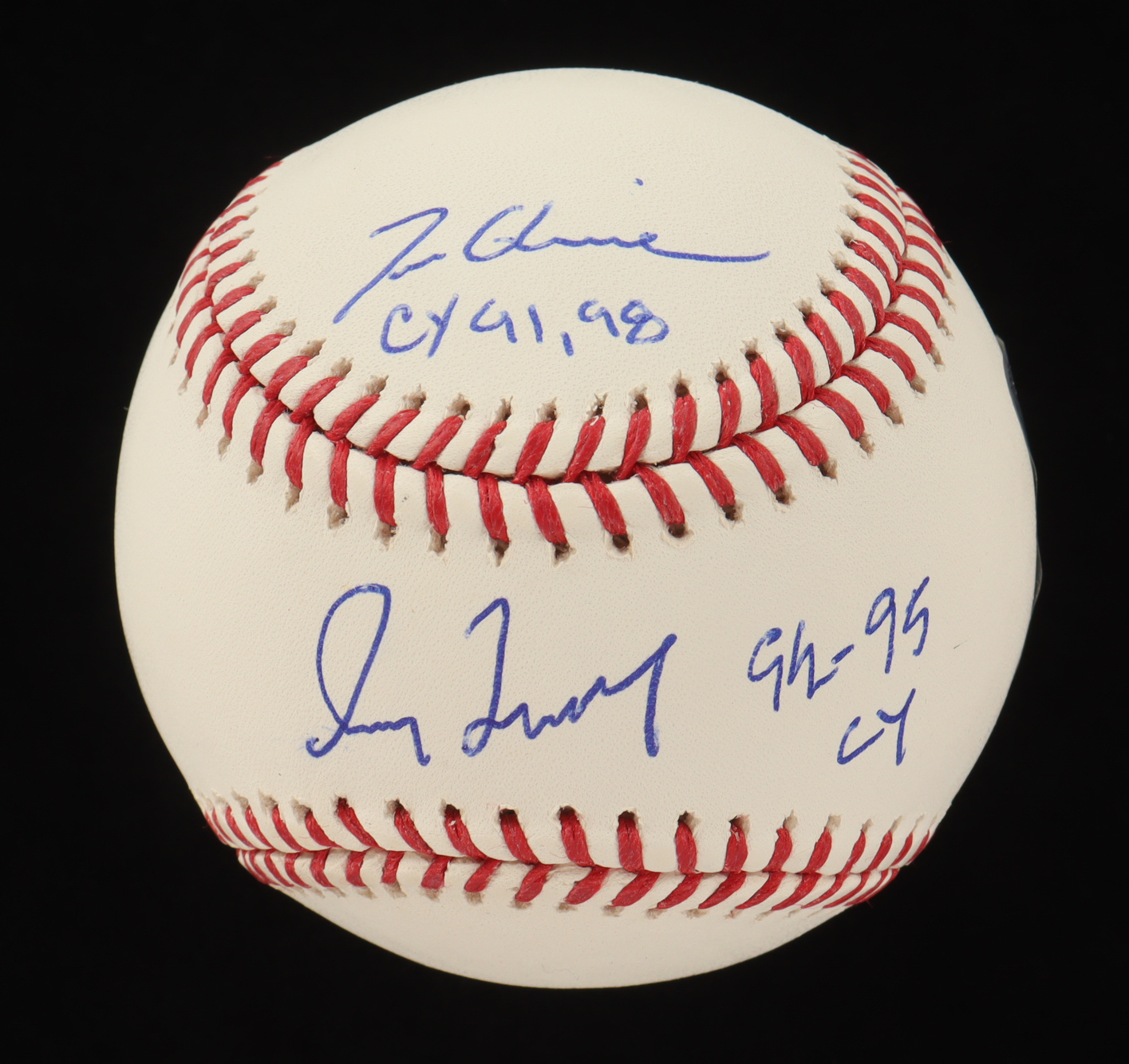 Tom Glavine & Greg Maddux Signed OML Baseball with Cy Young Award Year Inscriptions (Radtke) at PristineAuction.com Tom Glavine & Greg Maddux Signed OML Baseball with Cy Young Award Year Inscriptions (Radtke) at PristineAuction.com